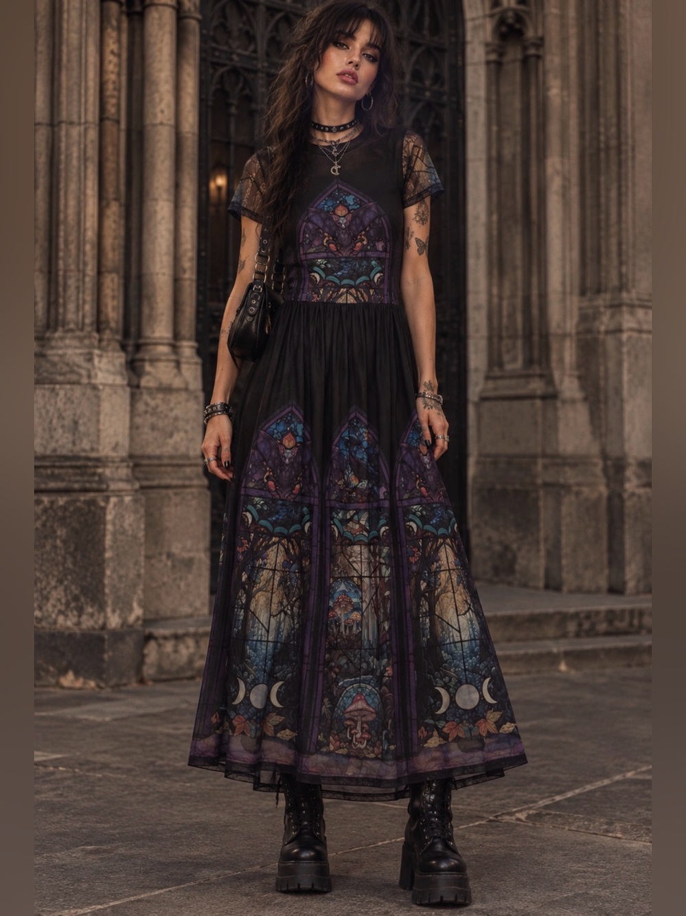 EUC Midnight Hour Gothic Stained Glass Maxi Dress XL